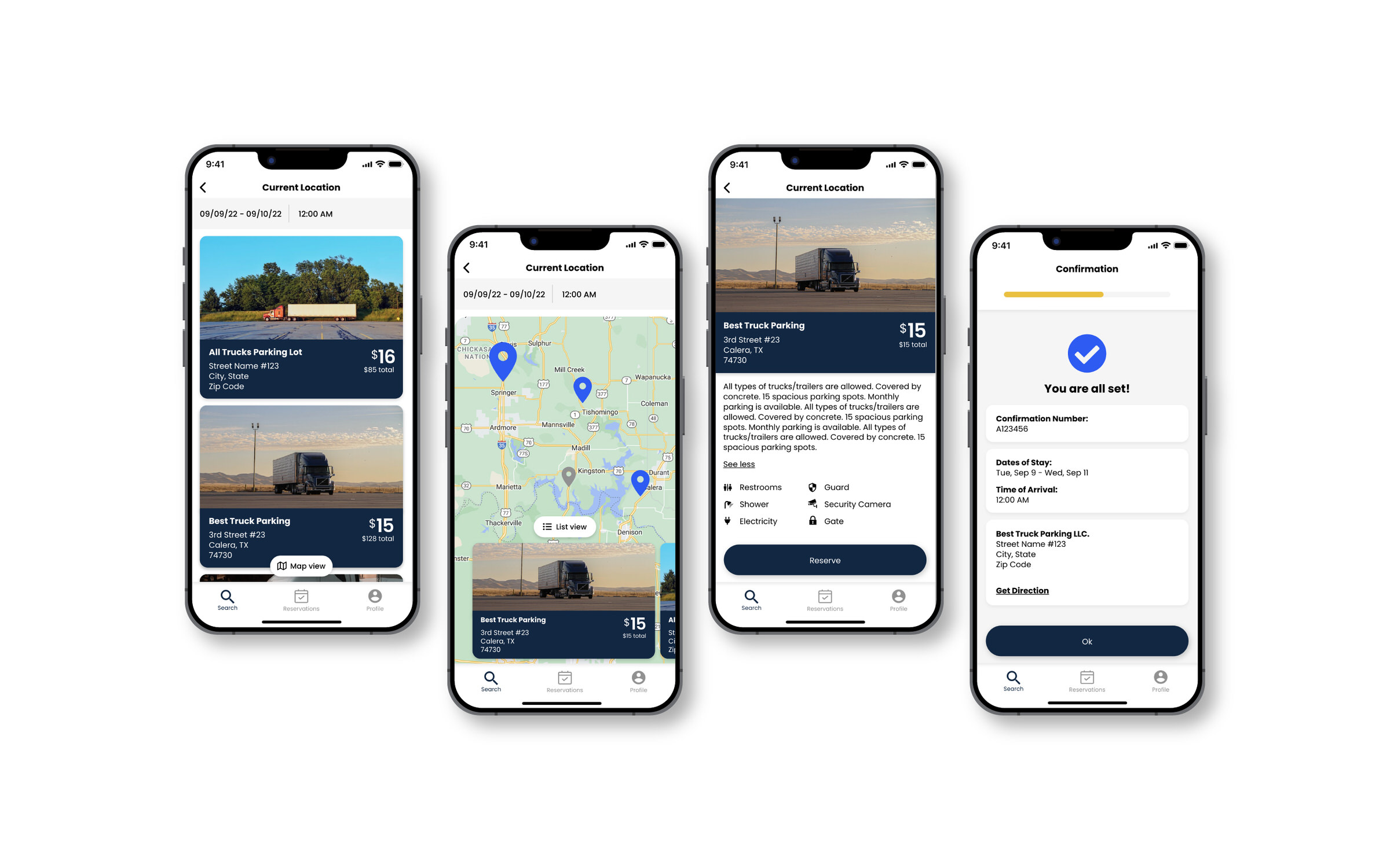 branding ux ui design truck parking screens - Pill Creative Studio