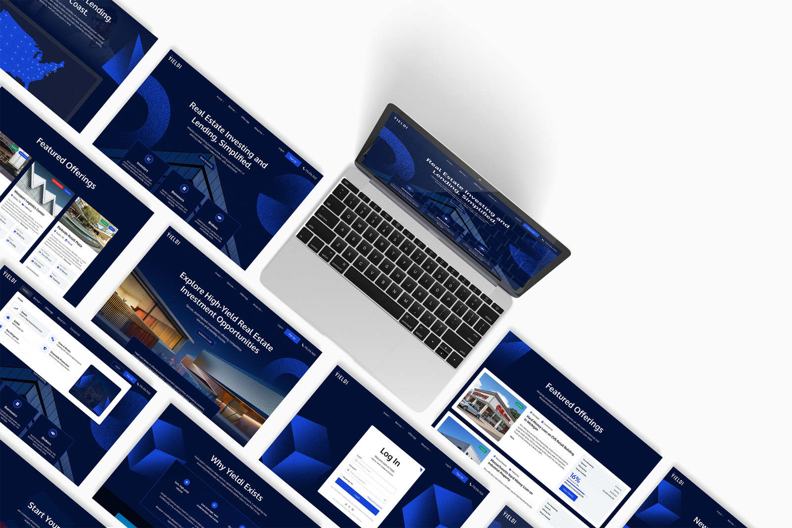 Web design for commercial real estate investment platform YIELDI screens