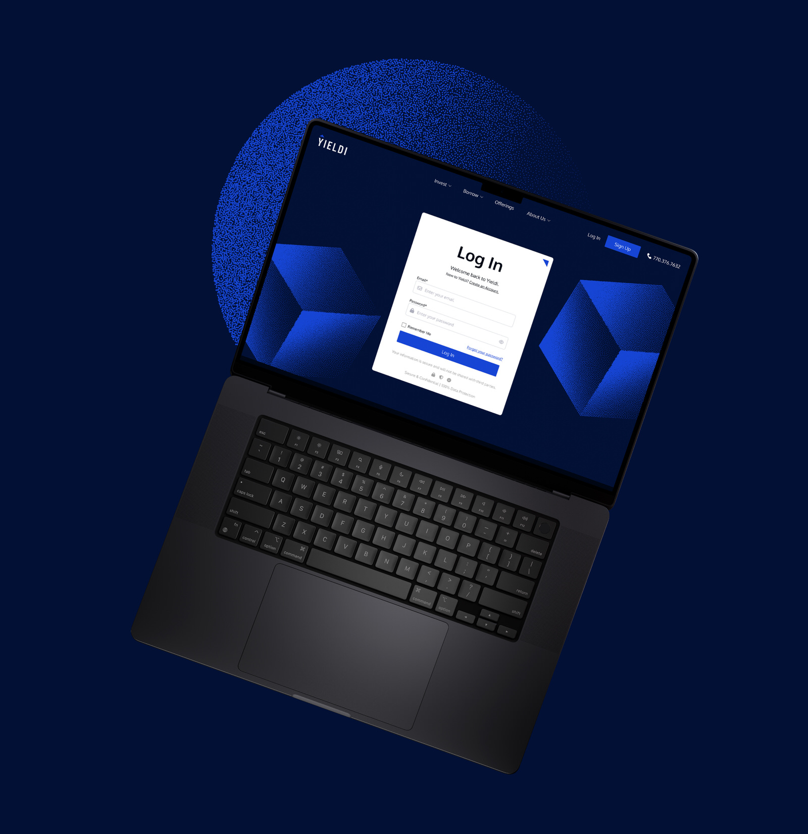 Web design for commercial real estate investment platform YIELDI log in