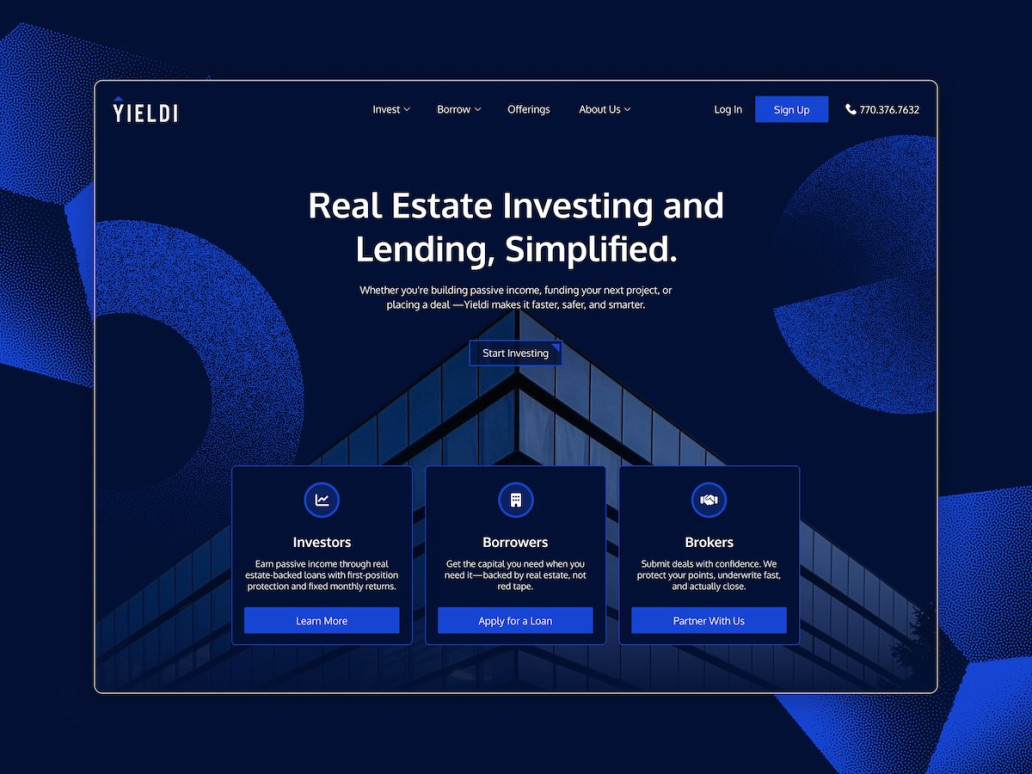 Web design for commercial real estate investment platform YIELDI