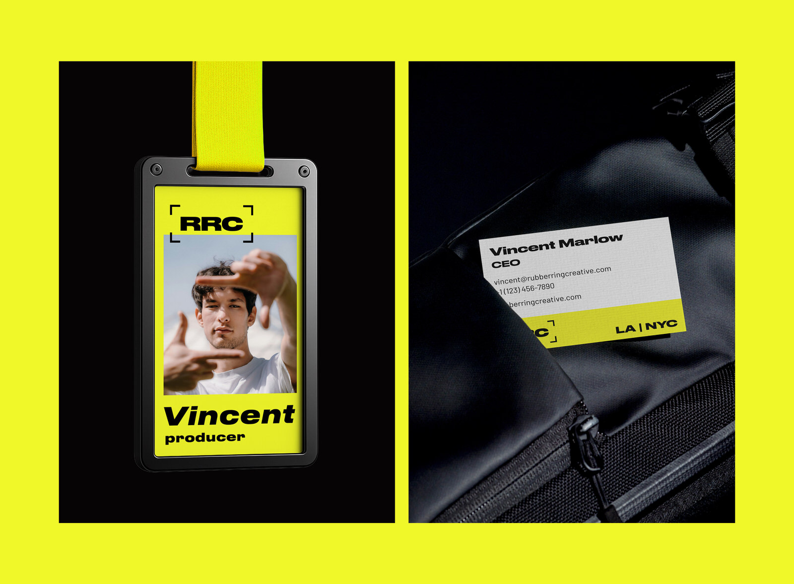 branding and web design for creative production company rubber ring creative id card business card